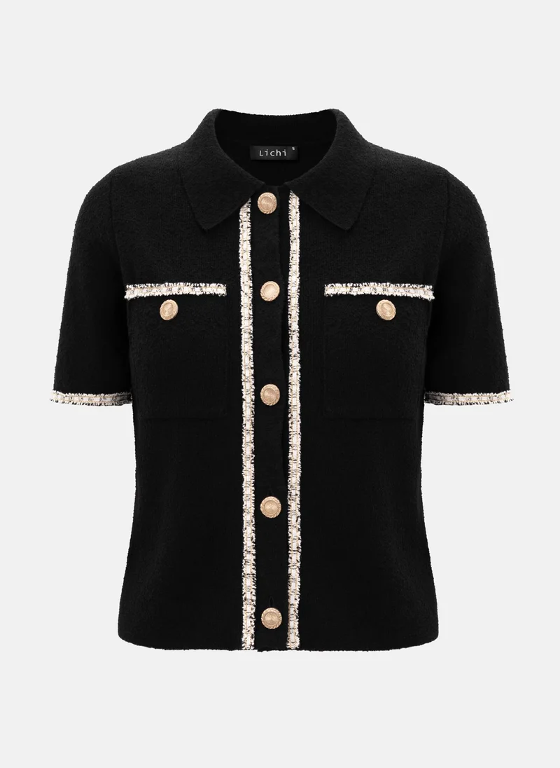 Lichi Knitted jersey top with textured details and buttons