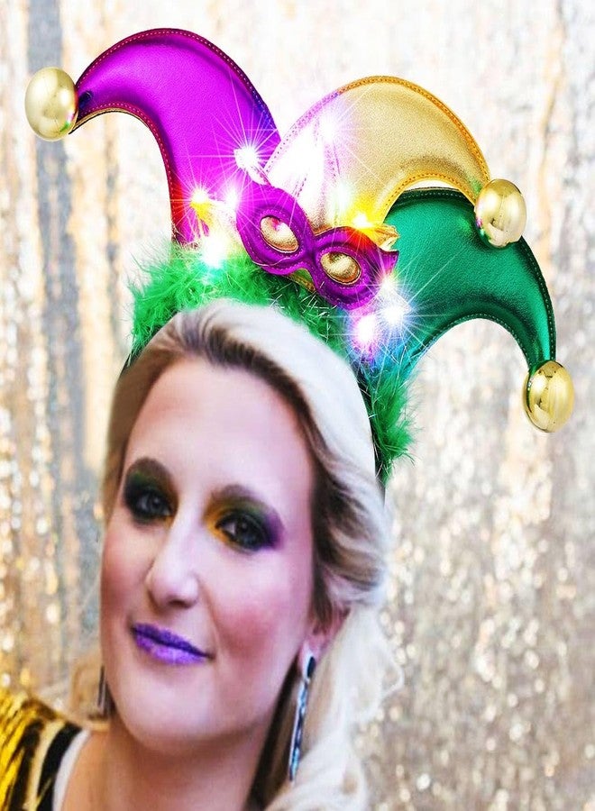 CAKURE Mardi Gras Headpiece Light Up Headband Led Crown Headbands Carnival Hair Accessories for Women - Image 2