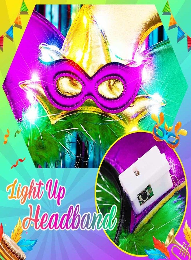 CAKURE Mardi Gras Headpiece Light Up Headband Led Crown Headbands Carnival Hair Accessories for Women - Image 3