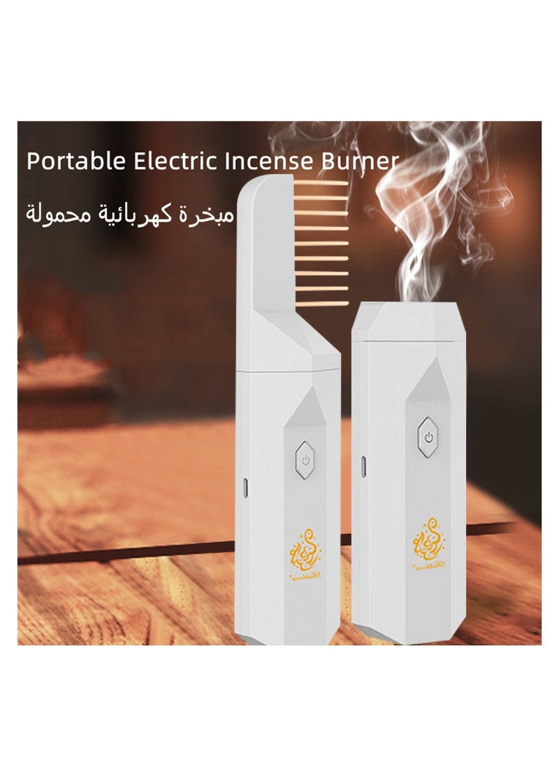 Bukhoor - 2023 New 2.0 Version USB Rechargeable 2 in 1 Handheld Bukhoor Incense Burner with Comb White - Image 1