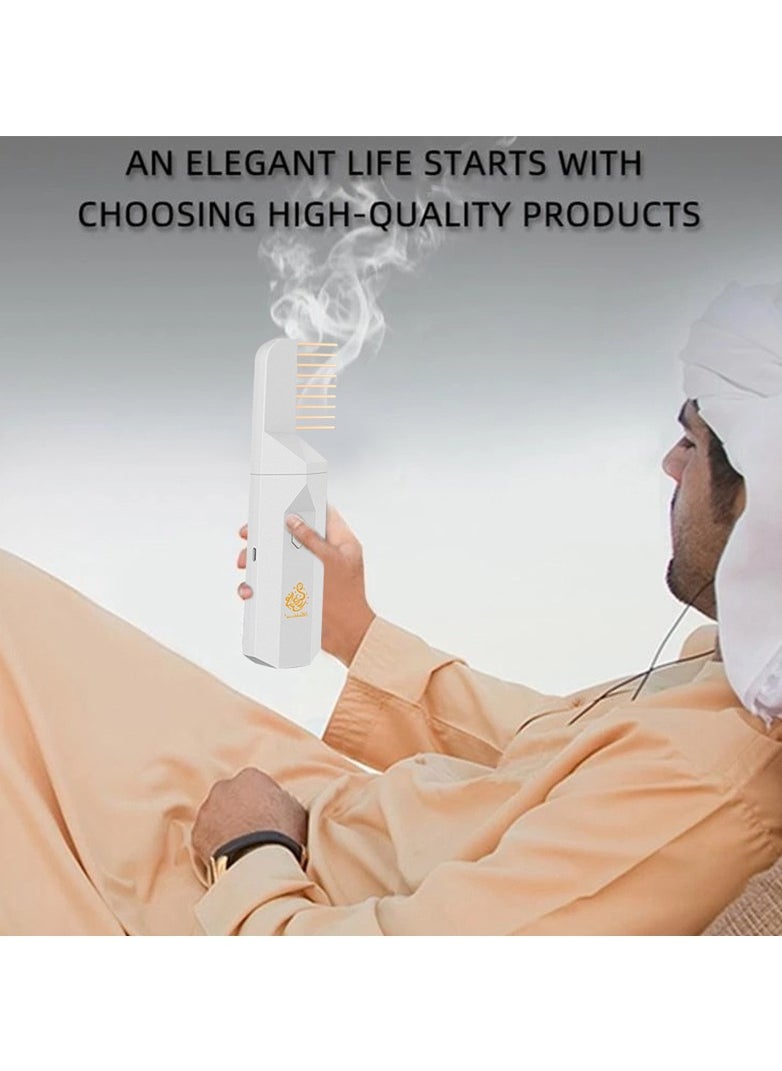 Bukhoor - 2023 New 2.0 Version USB Rechargeable 2 in 1 Handheld Bukhoor Incense Burner with Comb White - Image 1