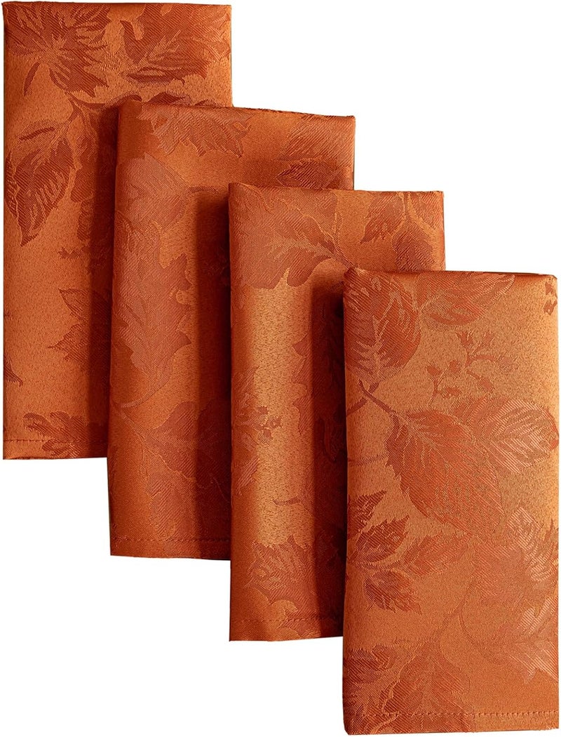 Joyfol Day Fall Thanksgiving Cloth Napkins 18 x 18 Inch Jacquard Fabric Autumn Rust Washable Napkins Set of 4 Countryside Leaves Dinner Napkins for HarvestFestival Party Decoration - Image 2