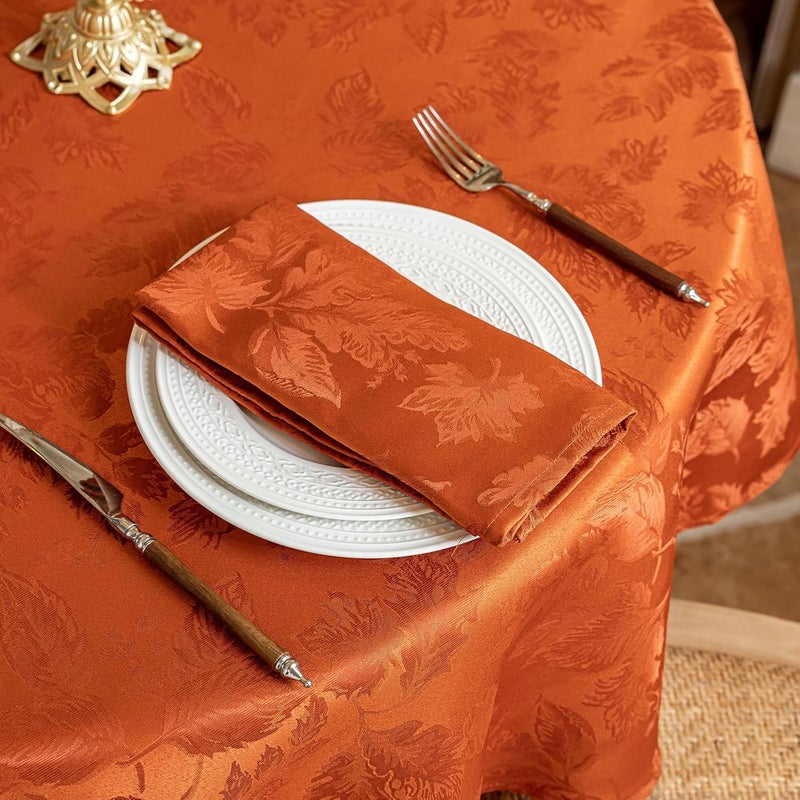 Joyfol Day Fall Thanksgiving Cloth Napkins 18 x 18 Inch Jacquard Fabric Autumn Rust Washable Napkins Set of 4 Countryside Leaves Dinner Napkins for HarvestFestival Party Decoration - Image 3