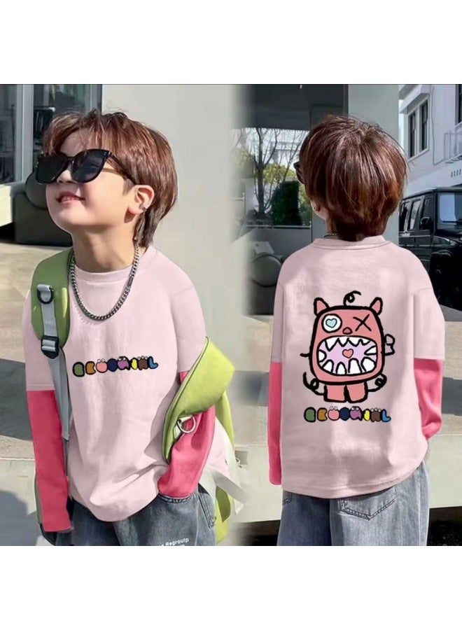 Pure Cotton Children's Long-sleeve T-shirt, Spring And Autumn Korean Style Trendy Cartoon Melade Base Shirt For Older Children, Popular For Outdoor Wear - Image 2