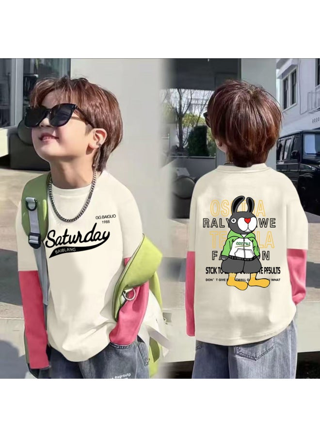 Pure Cotton Children's Long-sleeve T-shirt, Spring And Autumn Korean Style Trendy Cartoon Melade Base Shirt For Older Children, Popular For Outdoor Wear - Image 3