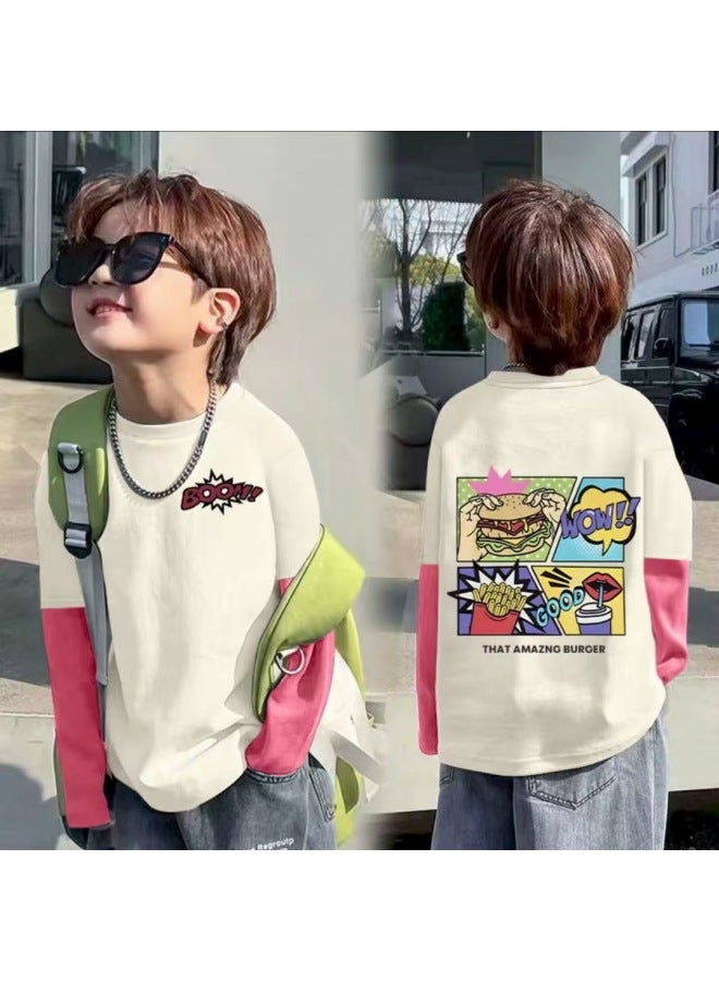 Pure Cotton Children's Long-sleeve T-shirt, Spring And Autumn Korean Style Trendy Cartoon Melade Base Shirt For Older Children, Popular For Outdoor Wear - Image 1