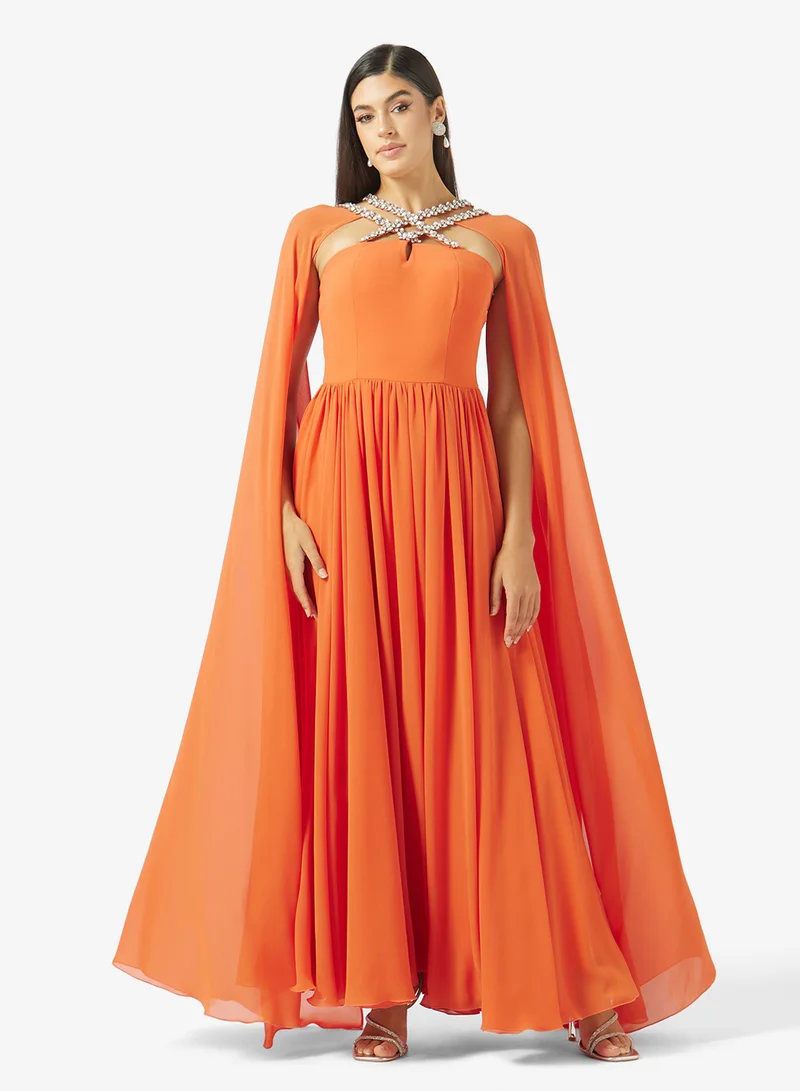 اكاديا فاشن CROSS CRYSTAL BUST DETAILS CREPE DRESS