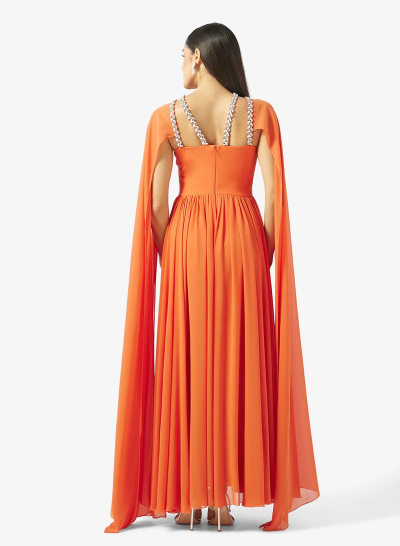 اكاديا فاشن CROSS CRYSTAL BUST DETAILS CREPE DRESS