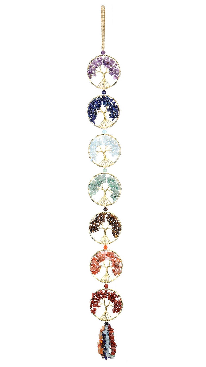Jovivi Tree of Life Chakra Stones Healing Crystals Hanging Ornament 7 Chakra Wall Ornament Meditation Window Hanging Ornament for Home Feng Shui Decor