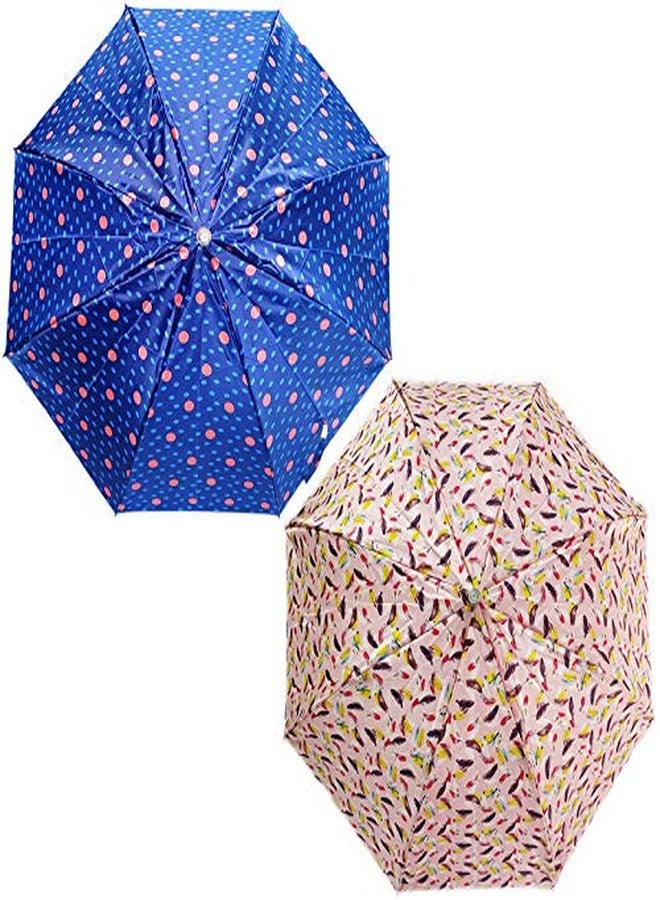 RAINPOPSON Umbrella for Women & Men | 2 fold Umbrella Combo Offer Set of 2(Pink & Blue Printed) - Image 1