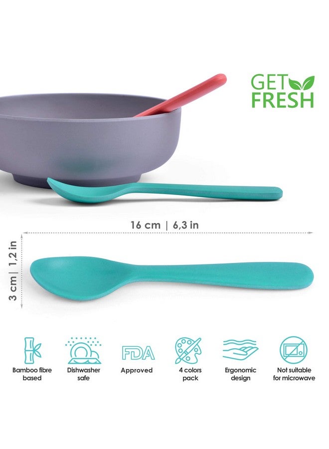 Get Fresh مجموعة ملاعق الخيزران للأطفال مكونة من 4 قطع من أدوات المائدة الملونة المصنوعة من الخيزران للأطفال للاستخدام اليومي وملاعق الخيزران القابلة لإعادة الاستخدام للأطفال لإطعام الطفل وأدوات المائدة الكبيرة المصنوعة من الخيزران للأطفال الصغار وأطفال المدارس - Image 3