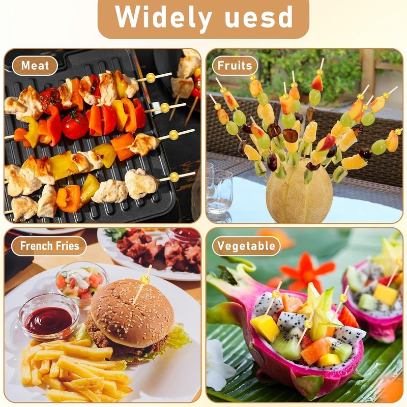 LOYIM 100 Pcs 6 Inch Long Cocktail Picks Fancy Toothpicks for Appetizer Bamboo Cocktail Sticks for Drink Dessert Fruit Barbecue Pearl Skewers for Party Decor Charcuterie Boards Accessories (Gold) - Image 5