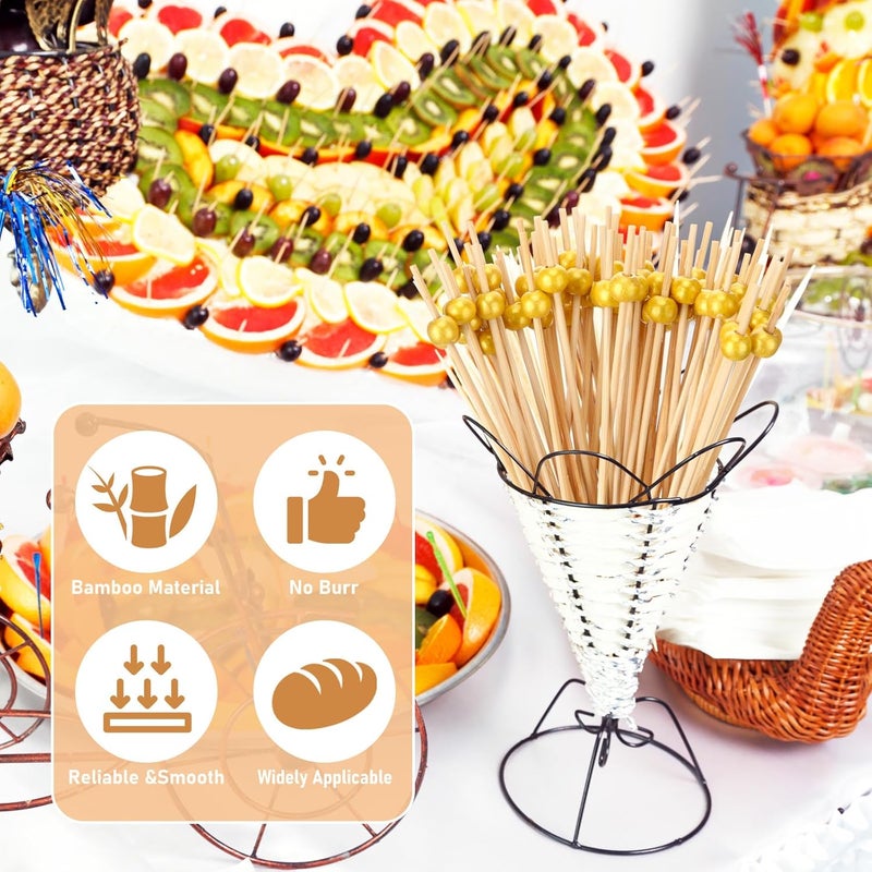 LOYIM 100 Pcs 6 Inch Long Cocktail Picks Fancy Toothpicks for Appetizer Bamboo Cocktail Sticks for Drink Dessert Fruit Barbecue Pearl Skewers for Party Decor Charcuterie Boards Accessories (Gold) - Image 3