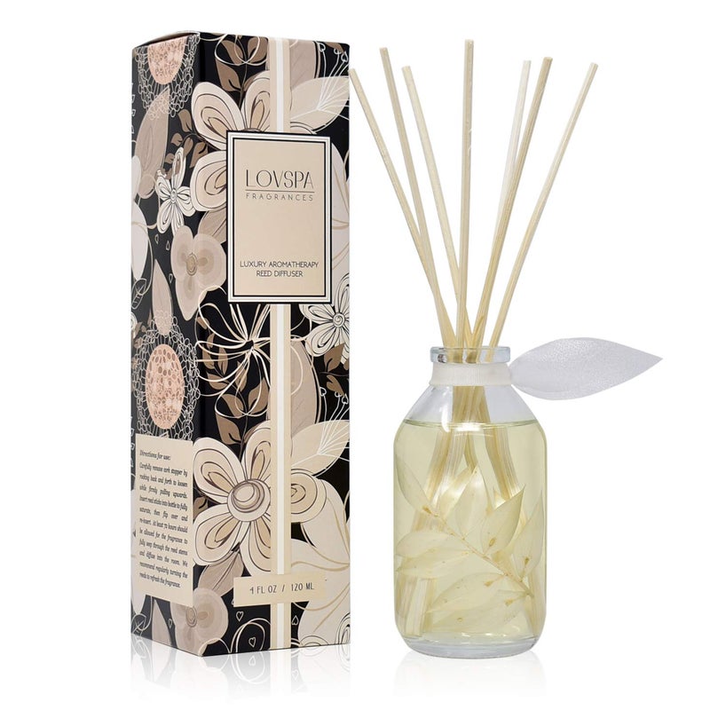 LOVSPA Reed Diffuser Set, Coconut & Eucalyptus Scented Oil Diffuser with Sticks, Home Fragrance Accessories for Bathroom Shelf Decor, Aroma Diffusers for Home or Office Desk, USA Made - Image 1