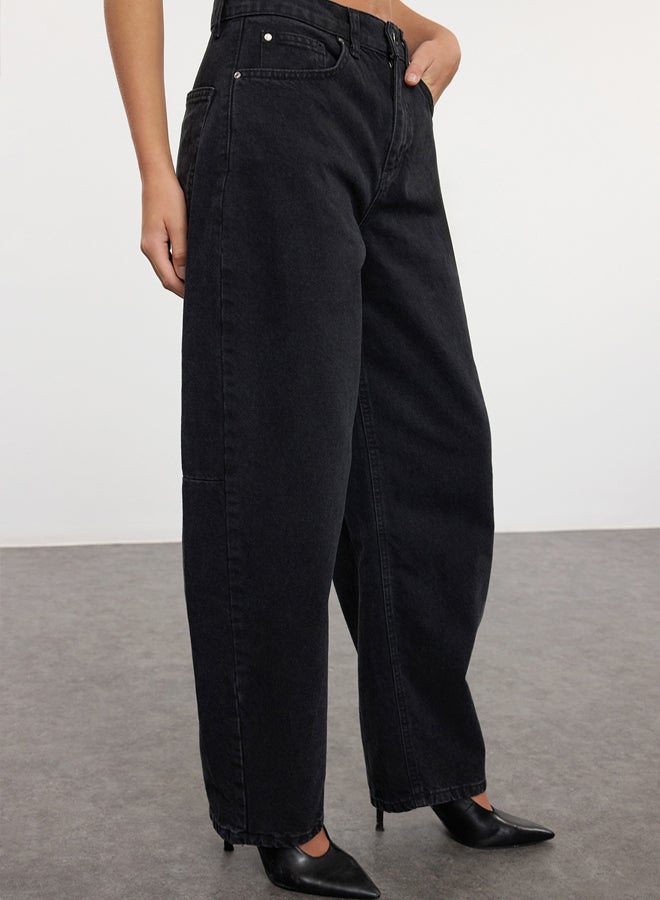 trendyol Black More Sustainable Stitch Detail Low Waist Skater Baggy Jeans  - Image 4