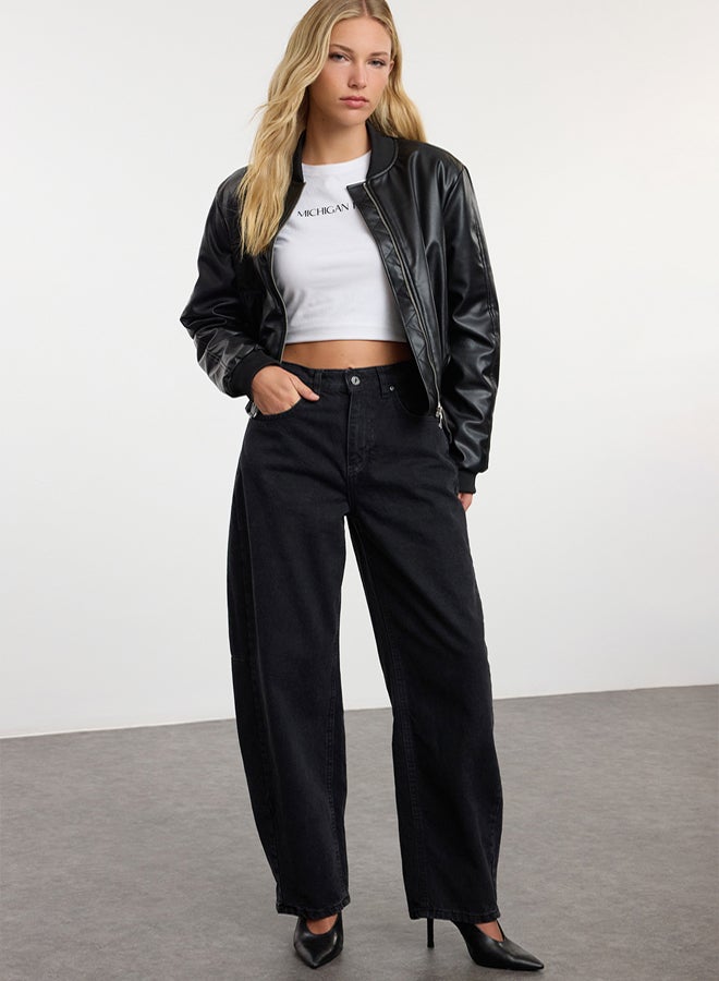 trendyol Black More Sustainable Stitch Detail Low Waist Skater Baggy Jeans  - Image 1