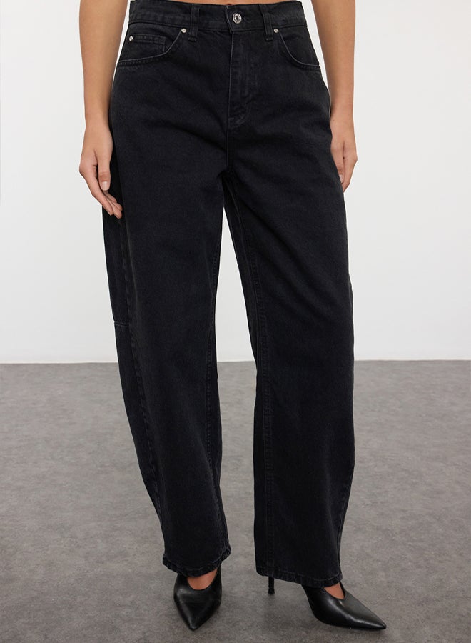 trendyol Black More Sustainable Stitch Detail Low Waist Skater Baggy Jeans  - Image 3