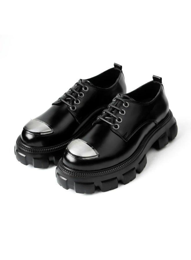 Men's black shoes with a thick EVA sole and metal toe cap - Black - Image 1
