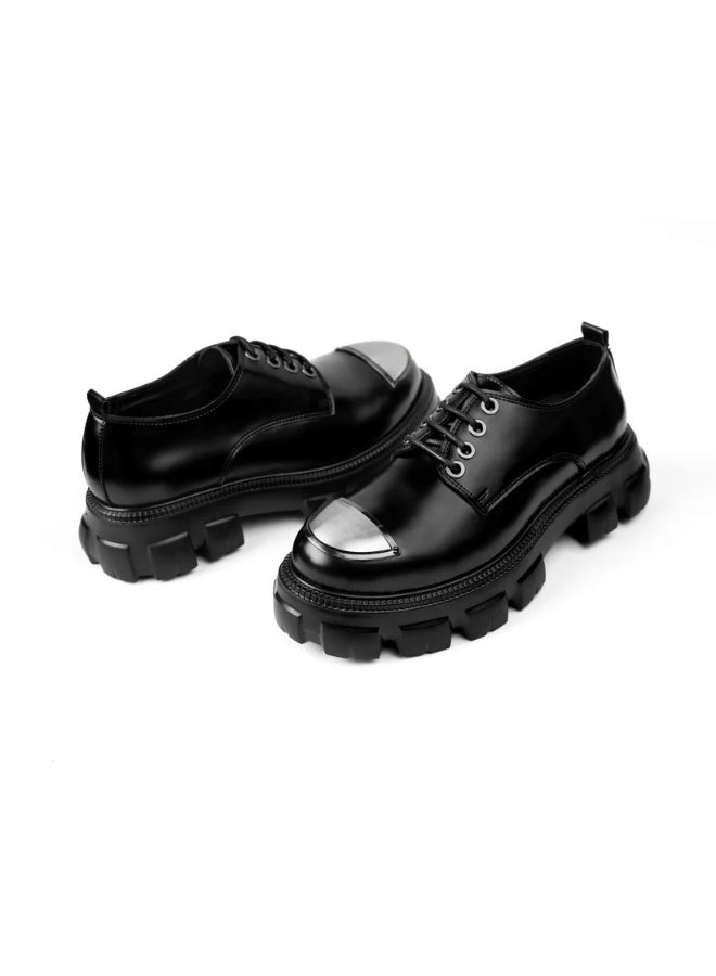 Men's black shoes with a thick EVA sole and metal toe cap - Black - Image 3