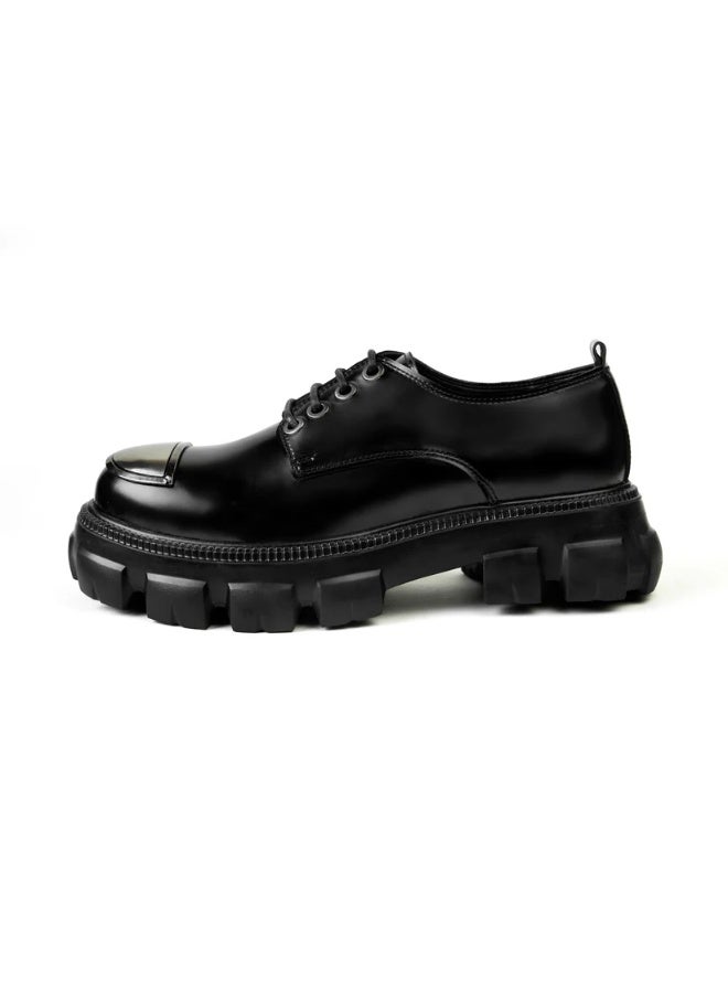 Men's black shoes with a thick EVA sole and metal toe cap - Black - Image 4