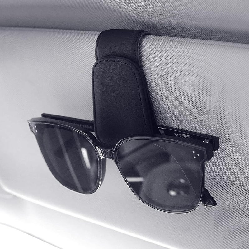 OZORI 2 Pack Sunglasses Holders, Car Visor Magnetic Leather Glasses Eyeglass Hanger Clip For Car, Ticket Card Clip Eyeglasses Mount(Black) - Image 3