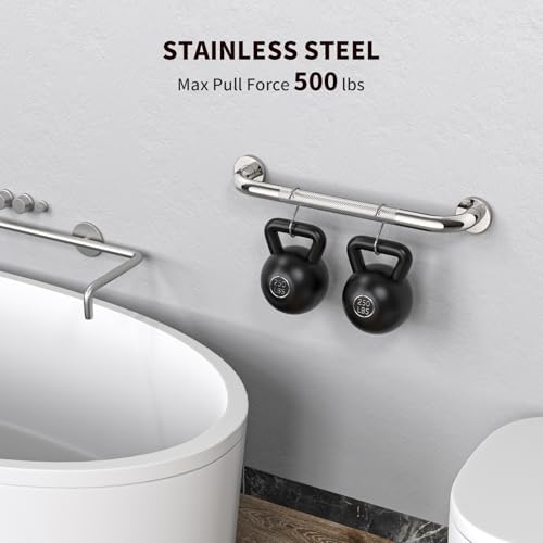 ZUEXT 2 Pack 16 Inch Anti Slip Shower Grab Bar Handle, ZUEXT Chrome Stainless Steel Bathroom Grab Bar, Knurled Bathroom Balance Bar,Safety Hand Rail Support,Handicap Elderly Injury Senior Assist Bath Handle - Image 3