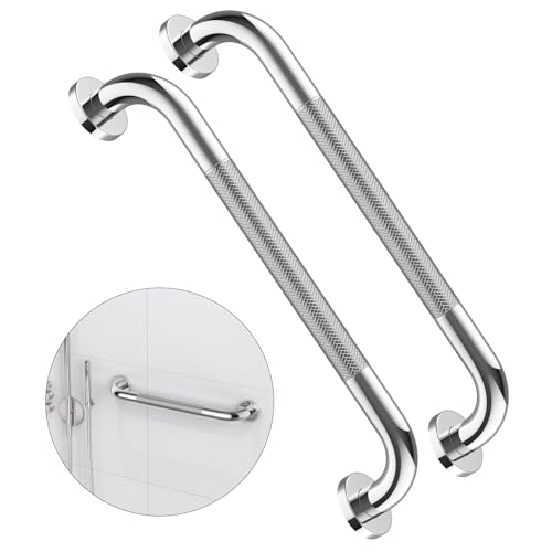 ZUEXT 2 Pack 16 Inch Anti Slip Shower Grab Bar Handle, ZUEXT Chrome Stainless Steel Bathroom Grab Bar, Knurled Bathroom Balance Bar,Safety Hand Rail Support,Handicap Elderly Injury Senior Assist Bath Handle - Image 1