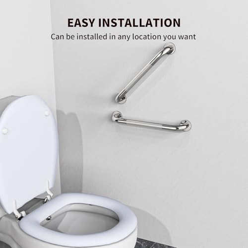 ZUEXT 2 Pack 16 Inch Anti Slip Shower Grab Bar Handle, ZUEXT Chrome Stainless Steel Bathroom Grab Bar, Knurled Bathroom Balance Bar,Safety Hand Rail Support,Handicap Elderly Injury Senior Assist Bath Handle - Image 4