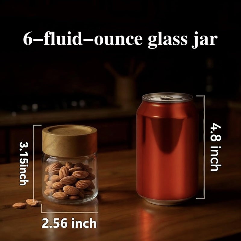 Zoaiirte 6-Pack 6 fl oz Airtight Food Sealed Jars with Acacia Wood Lids - Glass Meal Prep Containers for Overnight Oats, Snack Storage, Chia Pudding, Pantry Organization Essentials - Image 2