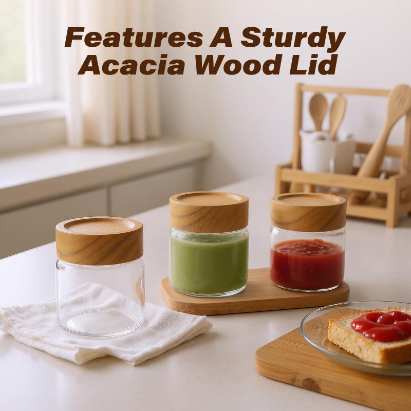Zoaiirte 6-Pack 6 fl oz Airtight Food Sealed Jars with Acacia Wood Lids - Glass Meal Prep Containers for Overnight Oats, Snack Storage, Chia Pudding, Pantry Organization Essentials - Image 4