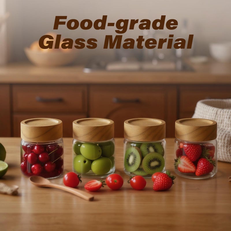 Zoaiirte 6-Pack 6 fl oz Airtight Food Sealed Jars with Acacia Wood Lids - Glass Meal Prep Containers for Overnight Oats, Snack Storage, Chia Pudding, Pantry Organization Essentials - Image 3