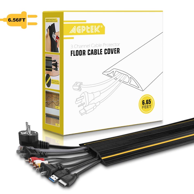 AGPTEK Heavy Duty Floor Cable Cover Cable Protector, 6.5 Ft Floor Cord Protector 3 Channels Floor Cord Cover (Mid Channel 0.93") Contains Cords, Cables and Wires, Good for Office, Home, or Outdoor - Image 2
