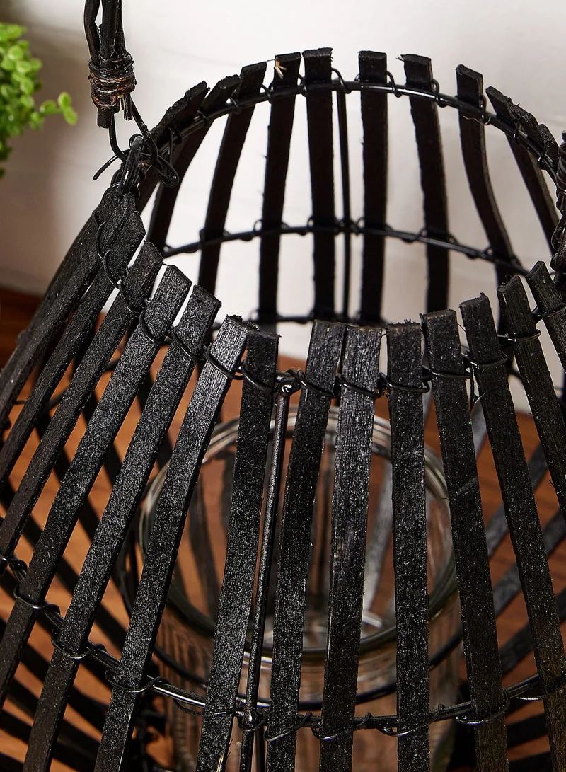 Noire Edit 23Cm Slatted Lantern With Handle Matt Black