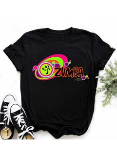 Generic Zumba Floral Print Short Sleeve T-Shirt Womens Top Fashionable Casual Style round Neck Fit Type Polyester Fiber Modal Fabric 23-Black 