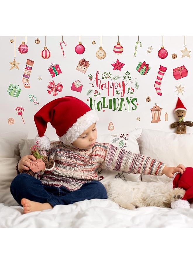 erorex Happy Holiday Wall Decal Stickers Wall Decals Window Stickers With Socks Candy Copper Bell Decals Removable Vinyl Wall Decals Window Xmas Self Adhesive Holiday Home Decoration  - Image 5