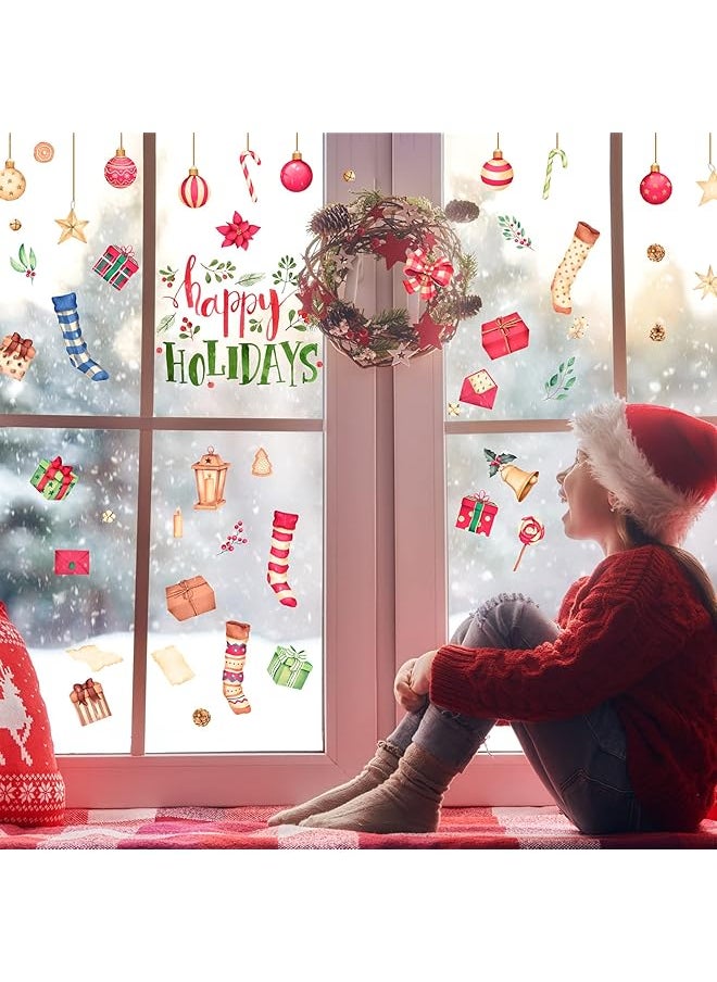 erorex Happy Holiday Wall Decal Stickers Wall Decals Window Stickers With Socks Candy Copper Bell Decals Removable Vinyl Wall Decals Window Xmas Self Adhesive Holiday Home Decoration  - Image 4