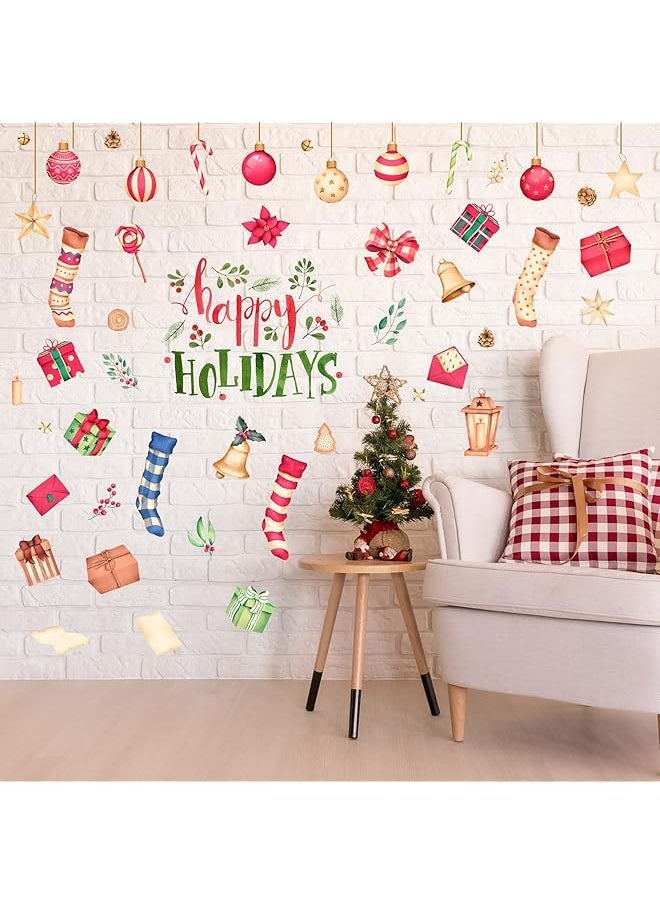 erorex Happy Holiday Wall Decal Stickers Wall Decals Window Stickers With Socks Candy Copper Bell Decals Removable Vinyl Wall Decals Window Xmas Self Adhesive Holiday Home Decoration  - Image 3