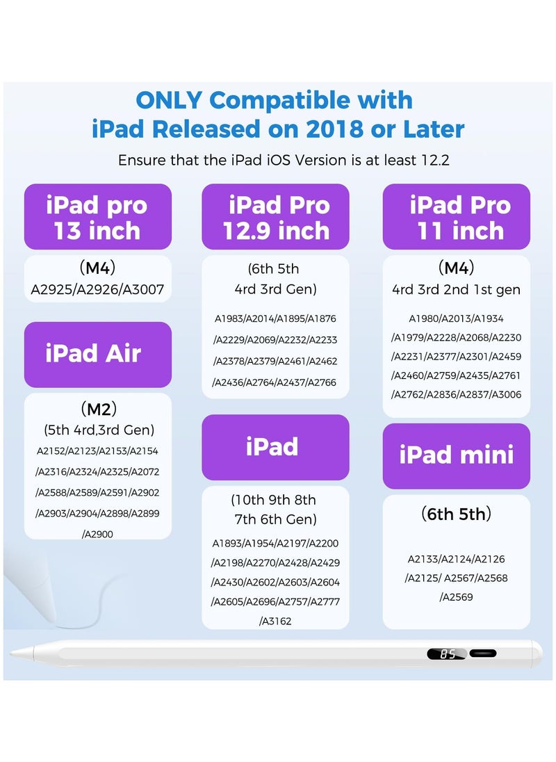 يوك - 2018-2024 باد لمس القلم ، مع الملحقات المغناطيسية ، USB - C شحن سريع ، إمالة حساسية النخيل قمع ، أدى عرض الطاقة ، متوافق مع أبل آي باد برو 11 / 12.9 " / M4 ، آي باد الهواء 3 / 4 / 5 / م 2 ، آي باد 6-10 ، آي باد ميني 5 / 6 أبيض - Image 1