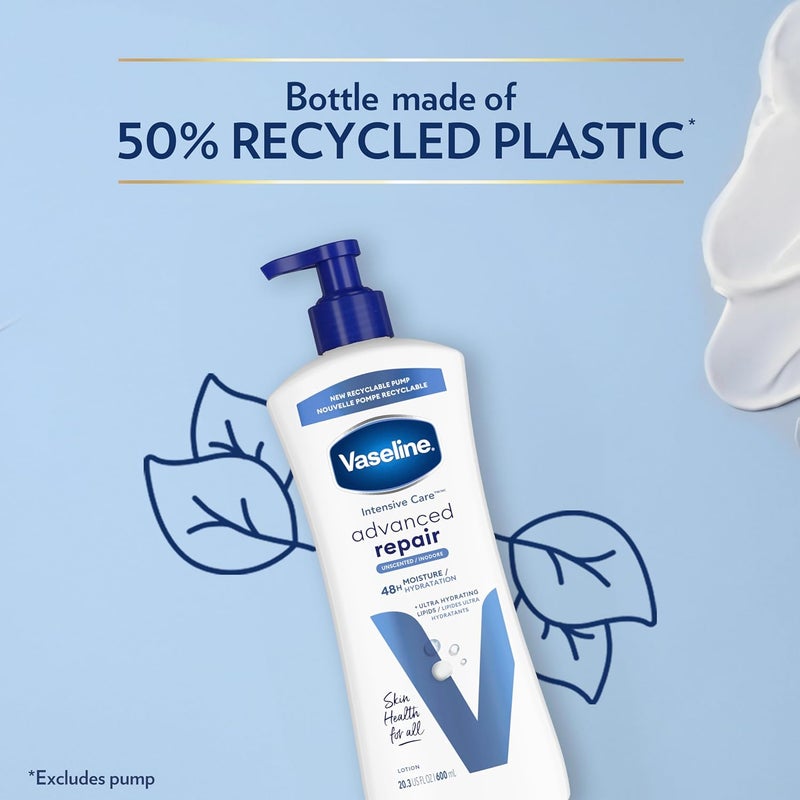 Vaseline لوشن الجسم فازلين للعناية المكثفة بدون رائحة للإصلاح المتقدم مرطب فائق مع الدهون للبشرة الجافة جداً 203 أونصة عبوة من 3 - Image 5