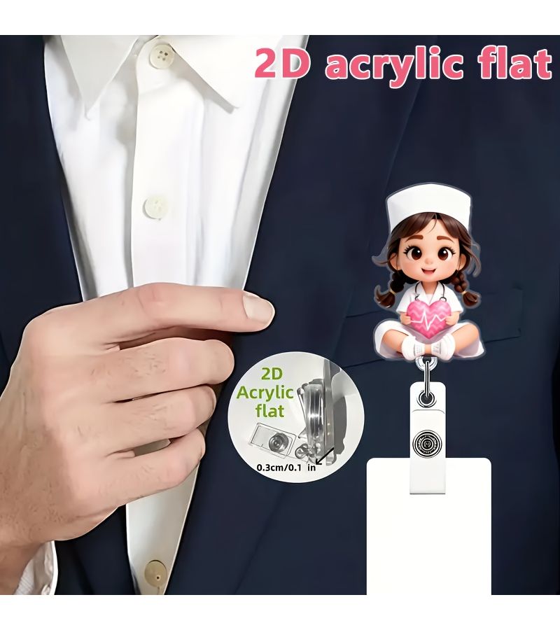 Cute Nurse Girl Heart Pattern Badge Reel Clip With Retractable Nylon Cord 1pc - Image 4