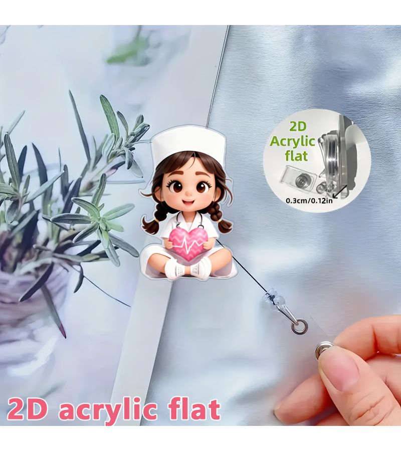 Cute Nurse Girl Heart Pattern Badge Reel Clip With Retractable Nylon Cord 1pc - Image 5