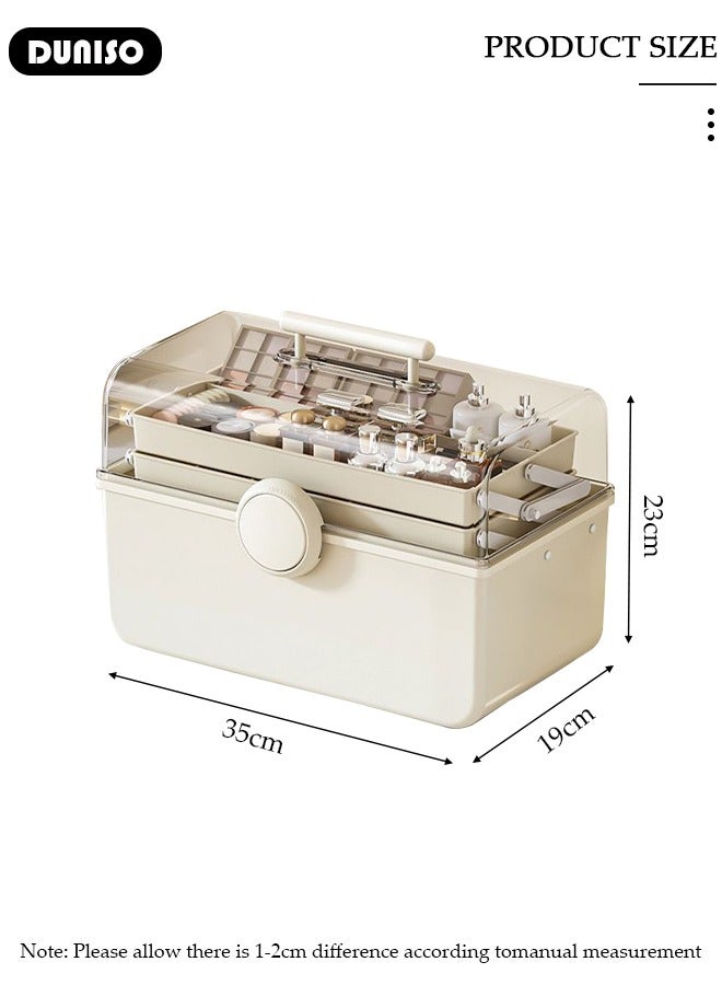 DUNISO 3-Layer Makeup Organizer, Large Capacity Cosmetic Storage Box with Transparent Visual Cover, Portable Handled Case,First Aids Case Medicine Box with Handle Trays, Clear Lockable Container for Sewing Makeup Nail Hair Accessories, Home School Office  - Image 4