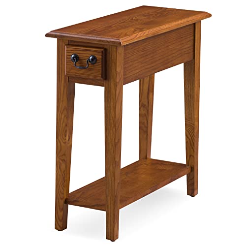 Leick Home Haven Ridge End Table, Solid Wood, 1 Storage Drawer, Bottom Display Shelf, Narrow, Easy-Assembly, Medium Oak, 24.0 in. L x 10.0 in. W x 24.0 in. H, 9017-MED - Image 1