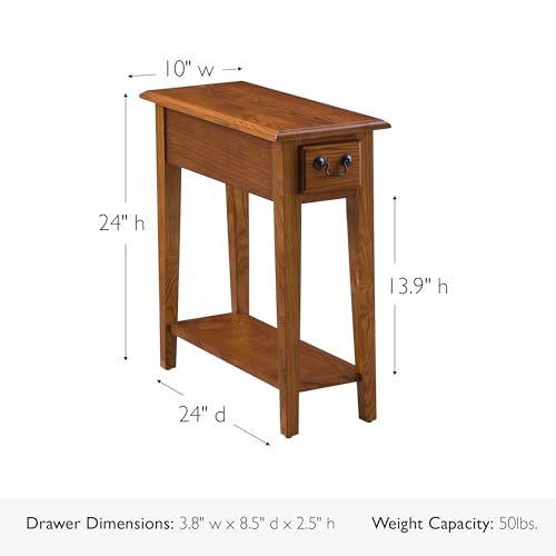 Leick Home Haven Ridge End Table, Solid Wood, 1 Storage Drawer, Bottom Display Shelf, Narrow, Easy-Assembly, Medium Oak, 24.0 in. L x 10.0 in. W x 24.0 in. H, 9017-MED - Image 3