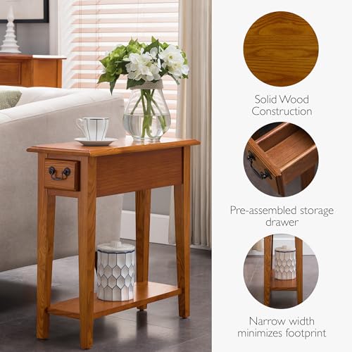 Leick Home Haven Ridge End Table, Solid Wood, 1 Storage Drawer, Bottom Display Shelf, Narrow, Easy-Assembly, Medium Oak, 24.0 in. L x 10.0 in. W x 24.0 in. H, 9017-MED - Image 4