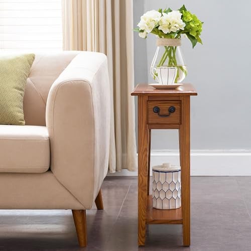 Leick Home Haven Ridge End Table, Solid Wood, 1 Storage Drawer, Bottom Display Shelf, Narrow, Easy-Assembly, Medium Oak, 24.0 in. L x 10.0 in. W x 24.0 in. H, 9017-MED - Image 2