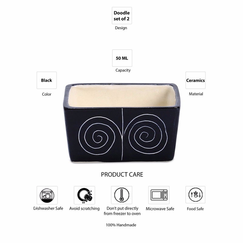 Caffeine Ceramic Handmade Black Doodle Dip and Sauce (Set of 2, 40 ml) - Image 4