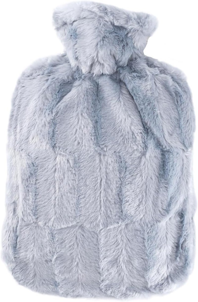 Hugo Frosch Hot Water Bottle with Cover (1,8L Faux Fur, Grey), Made in Germany, Non-Toxic Certified, Soothing Warmth, Helps Relief Muscle Aches & Pain, Menstrual Cramps 