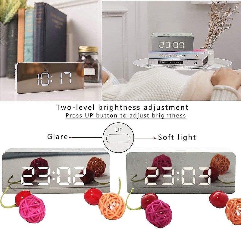 ZEVON Digital LED Mirror Clock for Table Smart Alarm Clock for Students Heavy Sleepers with Sensor Date and Temperature for Office Home and Bedroom White - Image 4