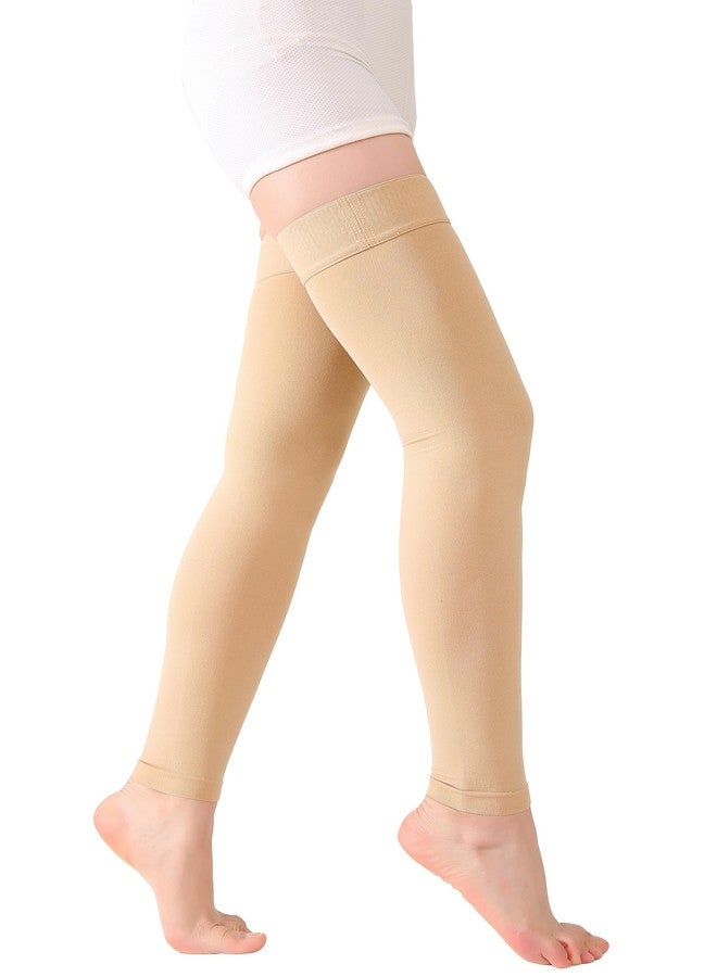 TOFLY® Medical Thigh High Compression Stockings Footless for Women & Men, Opaque Support Hose, 20-30mmHg Graduated Compression Socks with Silicone Band for Varicose Veins, Edema, DVT, 1 Pair Beige L - Image 5